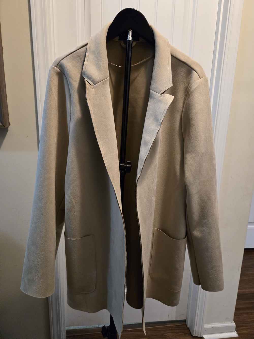 Womens Lightweight Open-Front Beige Blazer Jacket